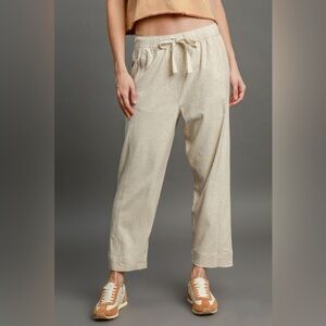 Umgee Full Size Drawstring Elastic Waistband Linen Blend Pants Plus Size